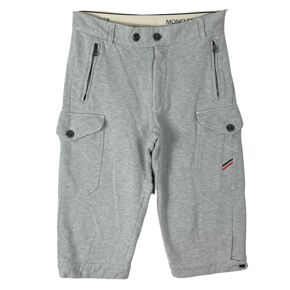 MONCLER Sweat Shorts Mens S Grey Bermuda-Length Cotton Logo Cargo
